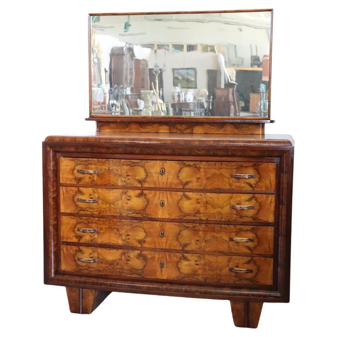 Italian Art Deco Chest of Drawers with Mirror, Restored