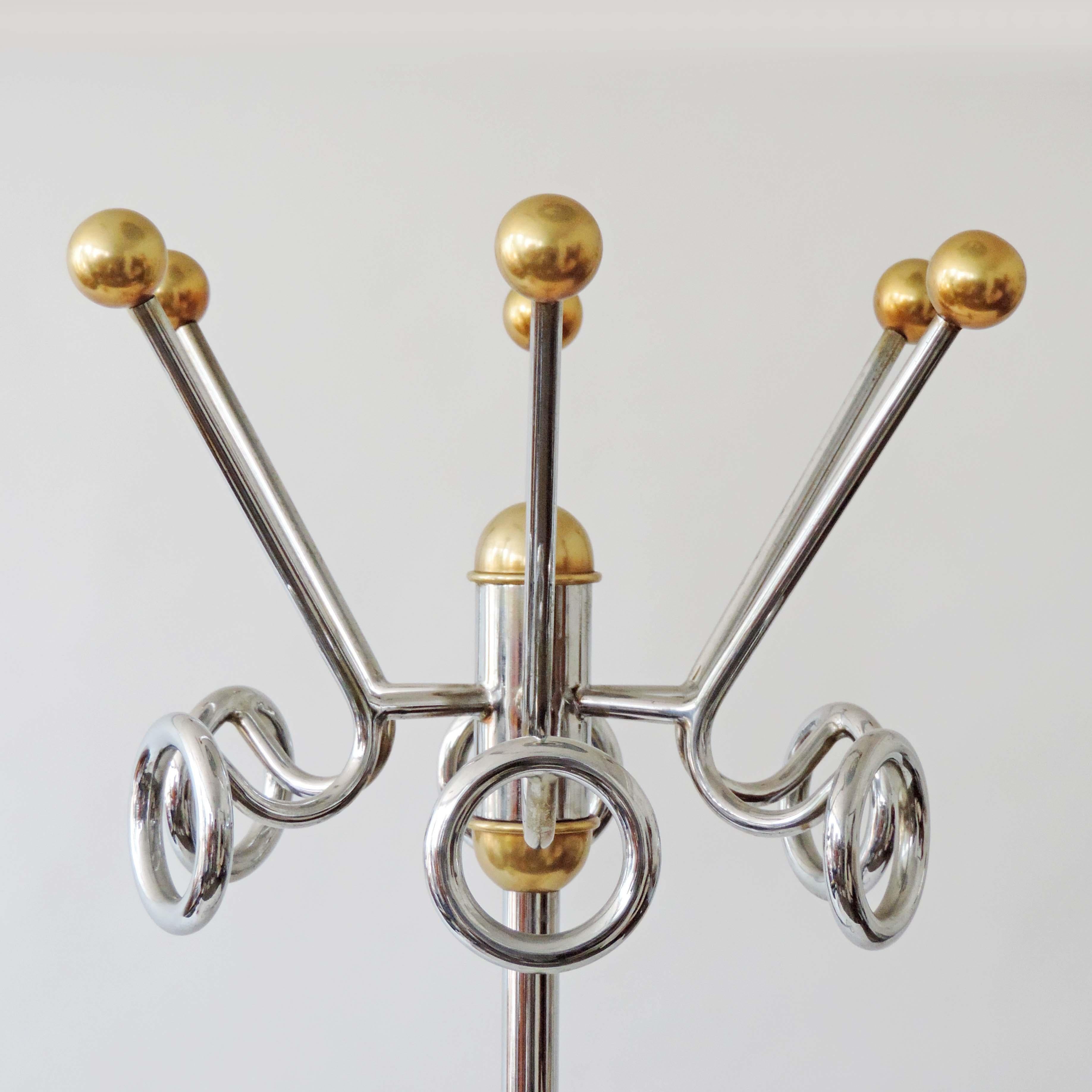 Italian Art Deco chrome and brass coat stand by Cova, 1940s.