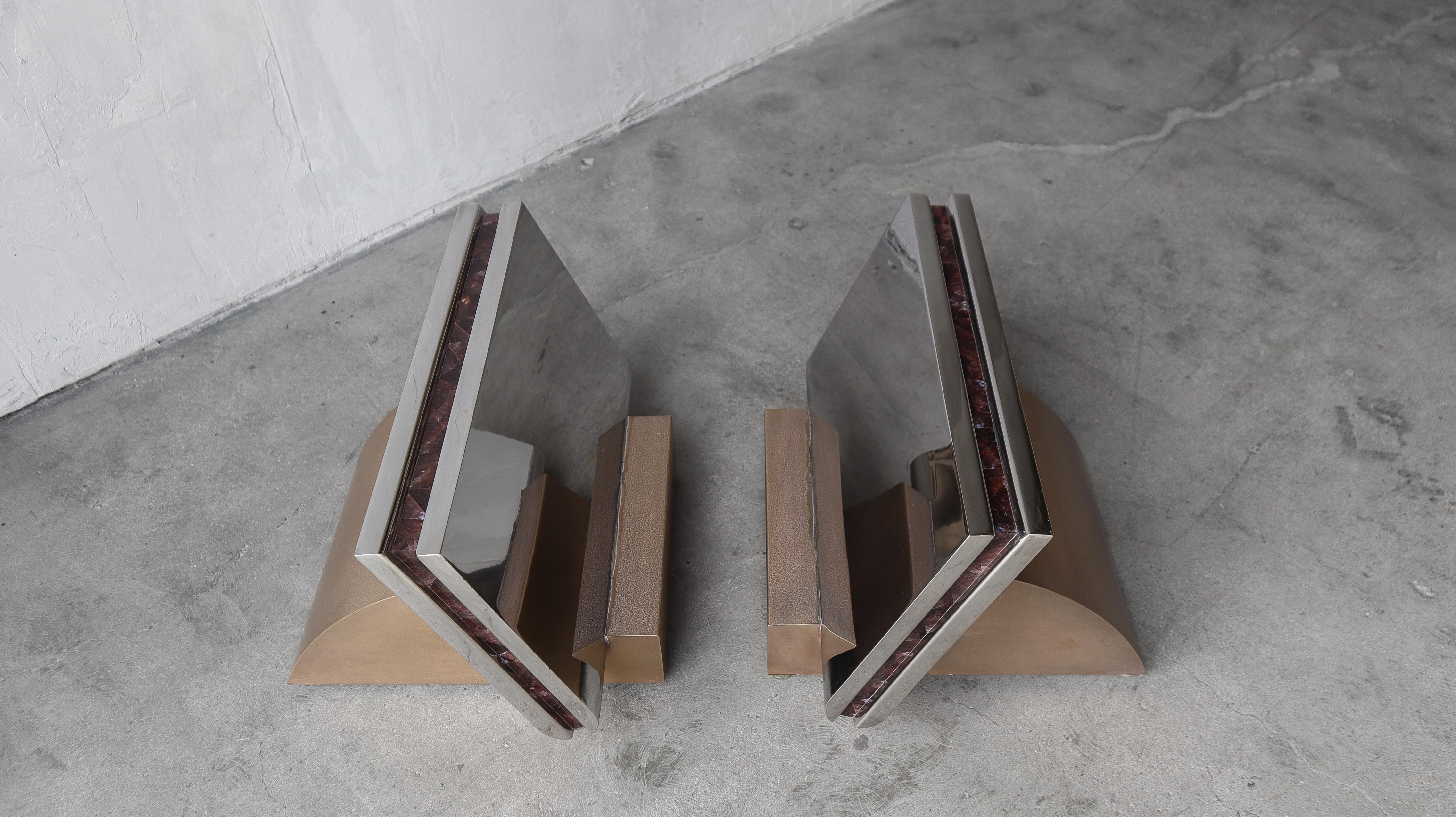Stainless Steel Italian Art Deco Chrome and Bronze Coffee Table For Sale