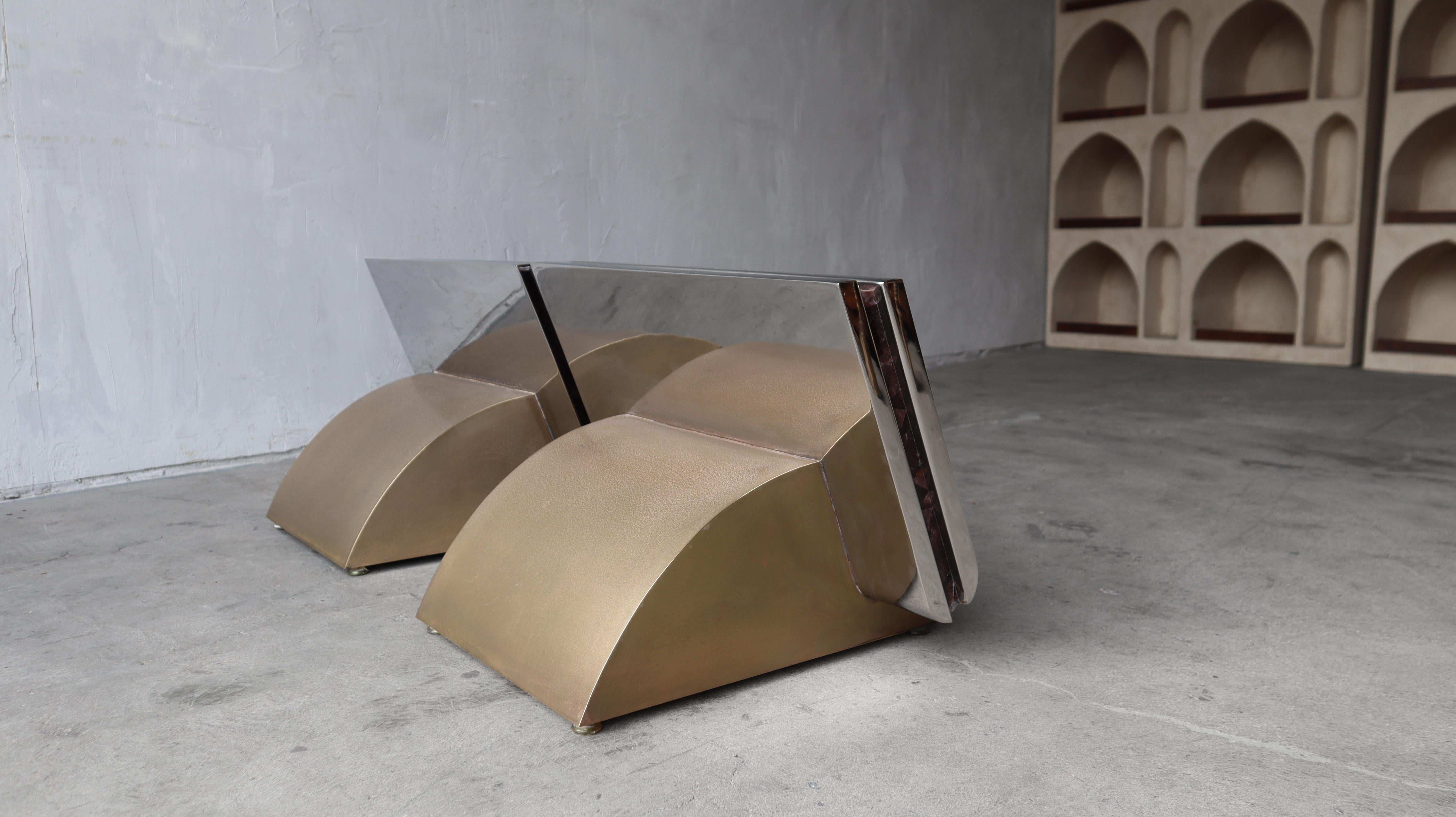 Italian Art Deco Chrome and Bronze Coffee Table For Sale 1