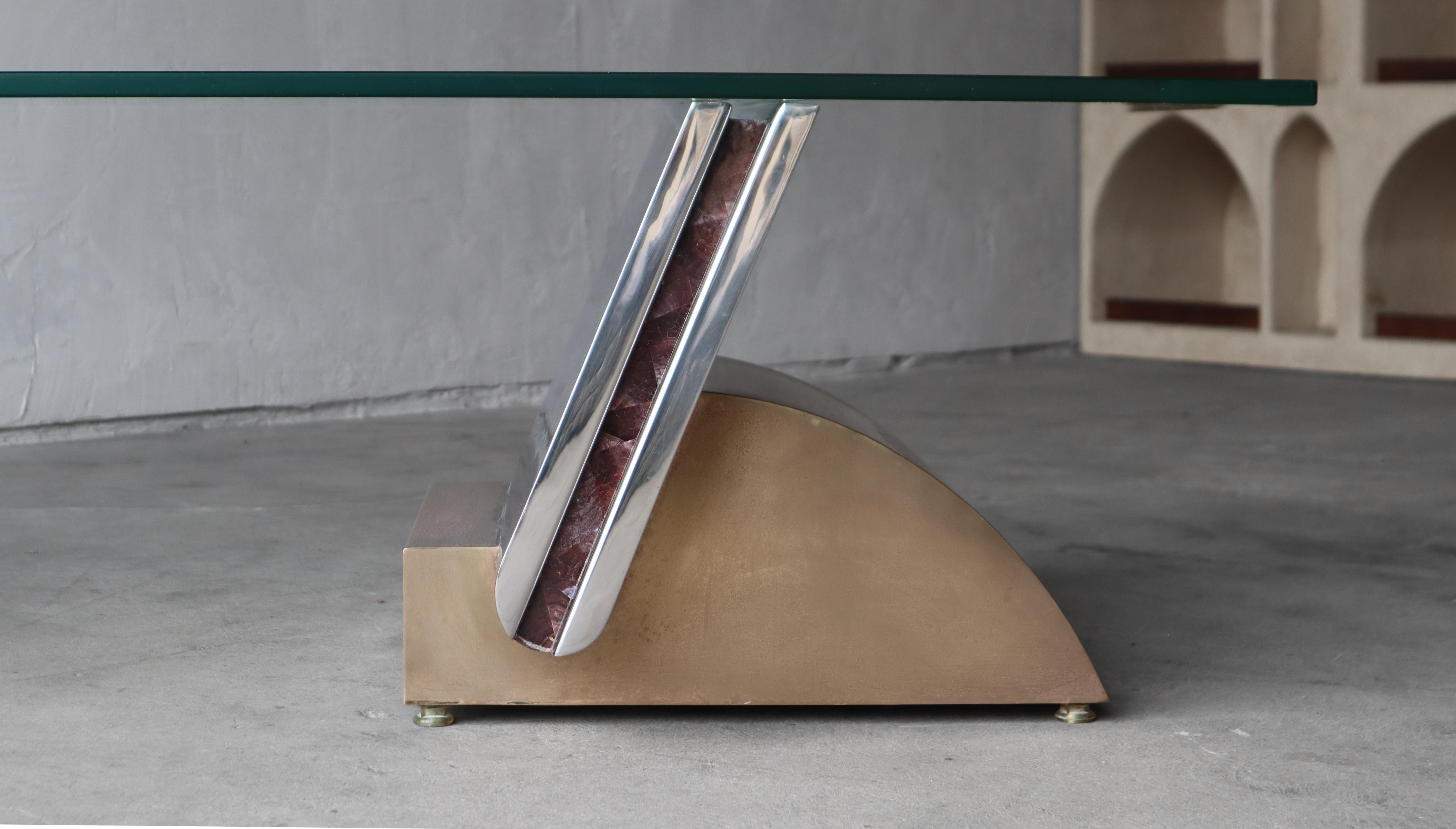Italian Art Deco Chrome and Bronze Coffee Table For Sale 2