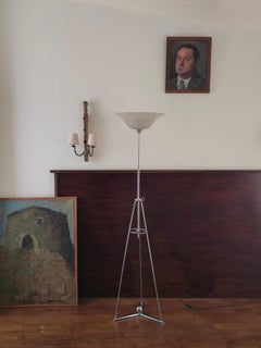 Art Deco Constructivist Chrome and Glass Tripod Floor Lamp