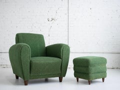 Italian Art Deco Club Chair and Ottoman Set