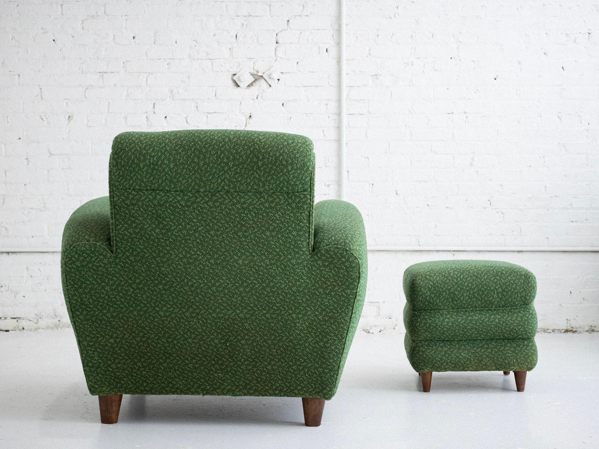 Fabric Italian Art Deco Club Chair and Ottoman Set For Sale