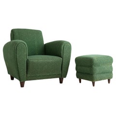 Retro Italian Art Deco Club Chair and Ottoman Set