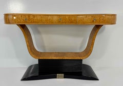 Italian Art Deco Console in Birch Burl and Black Lacquer, Attr. to Borsani, 40s