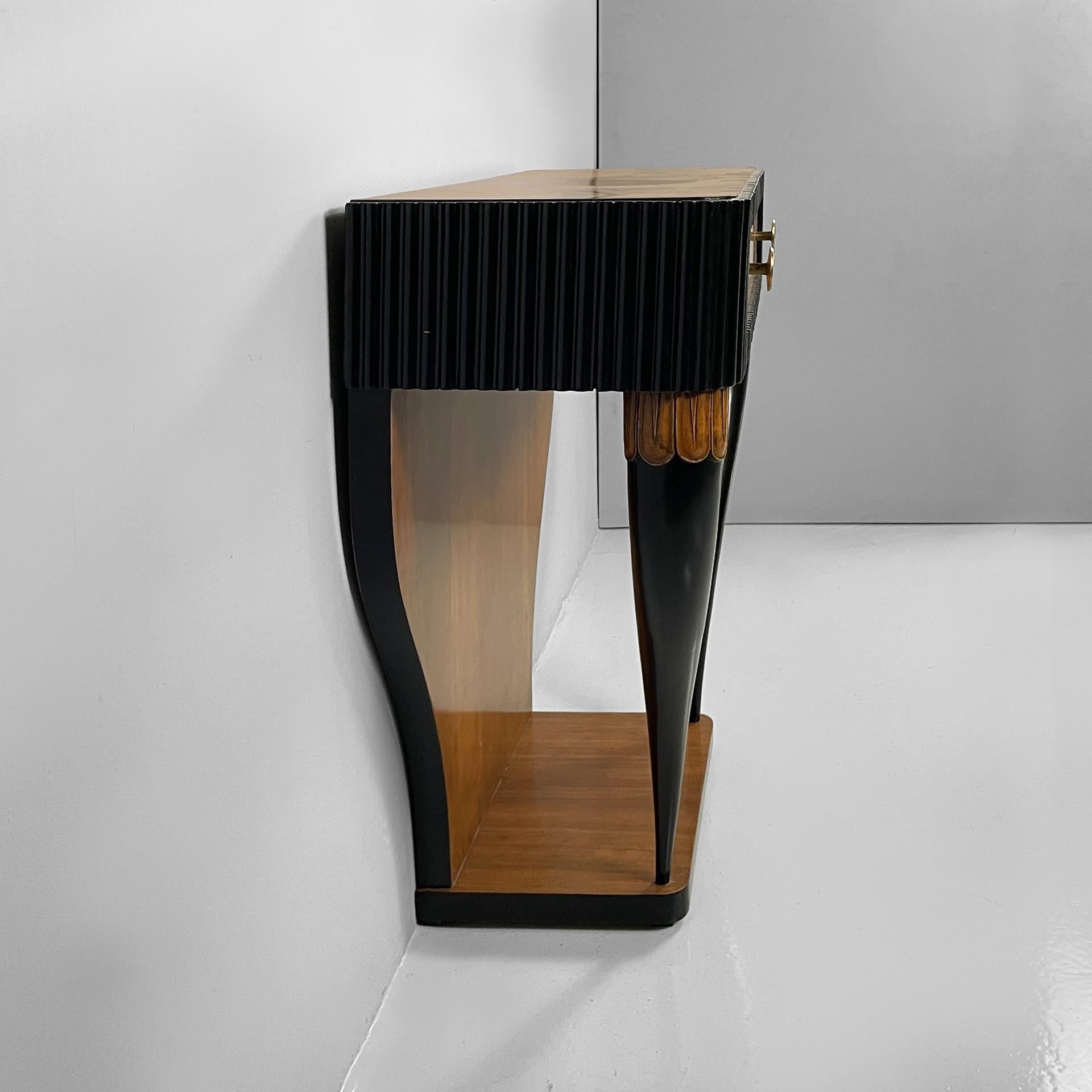 Mid-20th Century Italian Art Deco console in grissinato black wood, 1930s For Sale