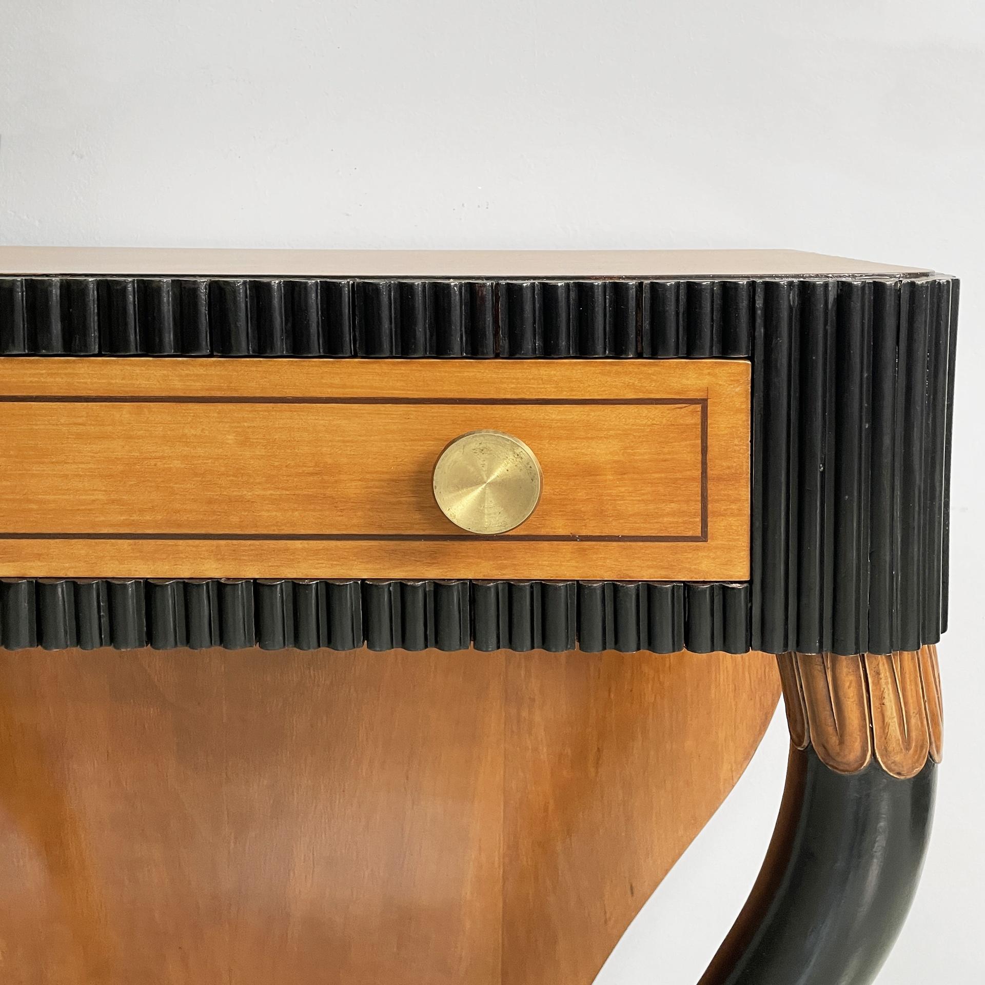 Italian Art Deco console in grissinato black wood, 1930s For Sale 2