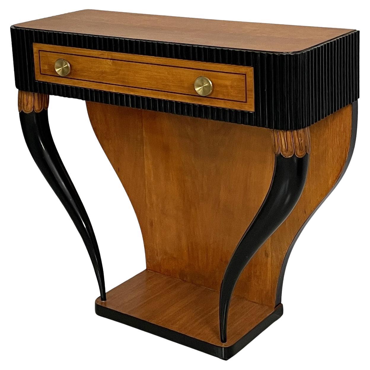 Italian Art Deco console in grissinato black wood, 1930s For Sale