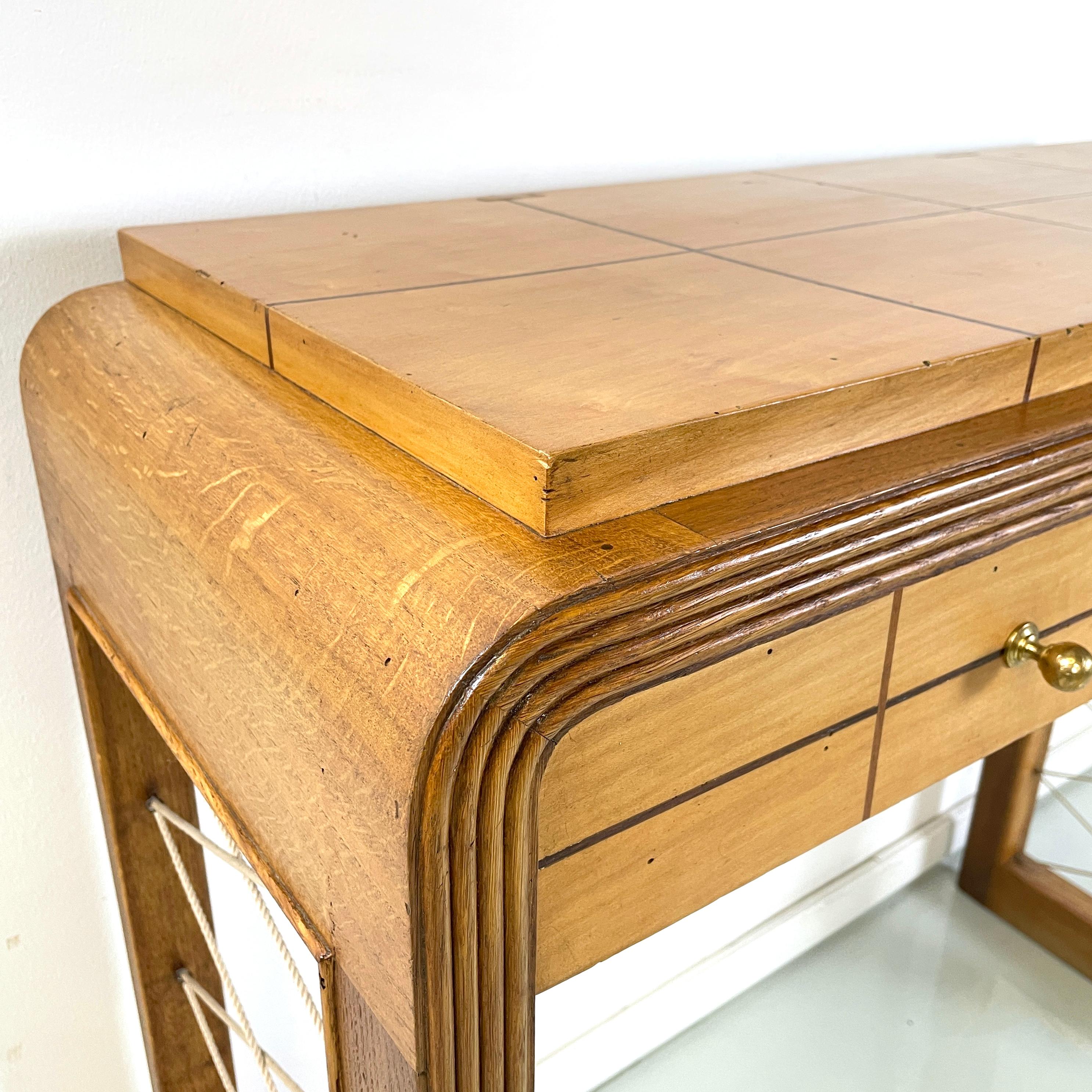 Italian art deco Console in wood with rope geometrical details, 1950s For Sale 4