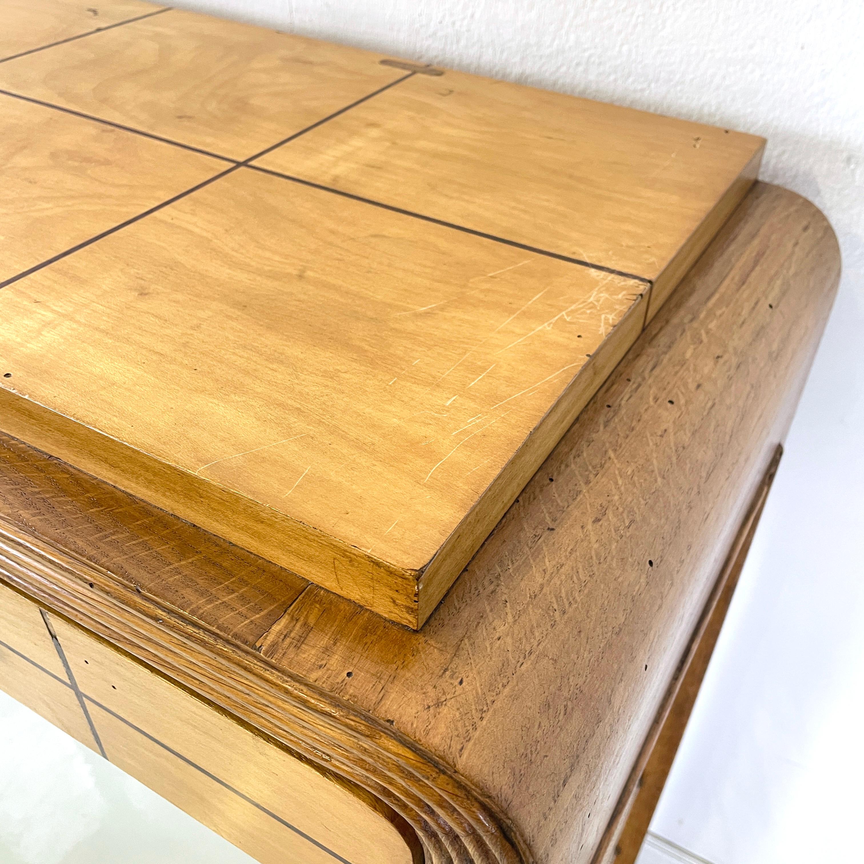 Italian art deco Console in wood with rope geometrical details, 1950s For Sale 5