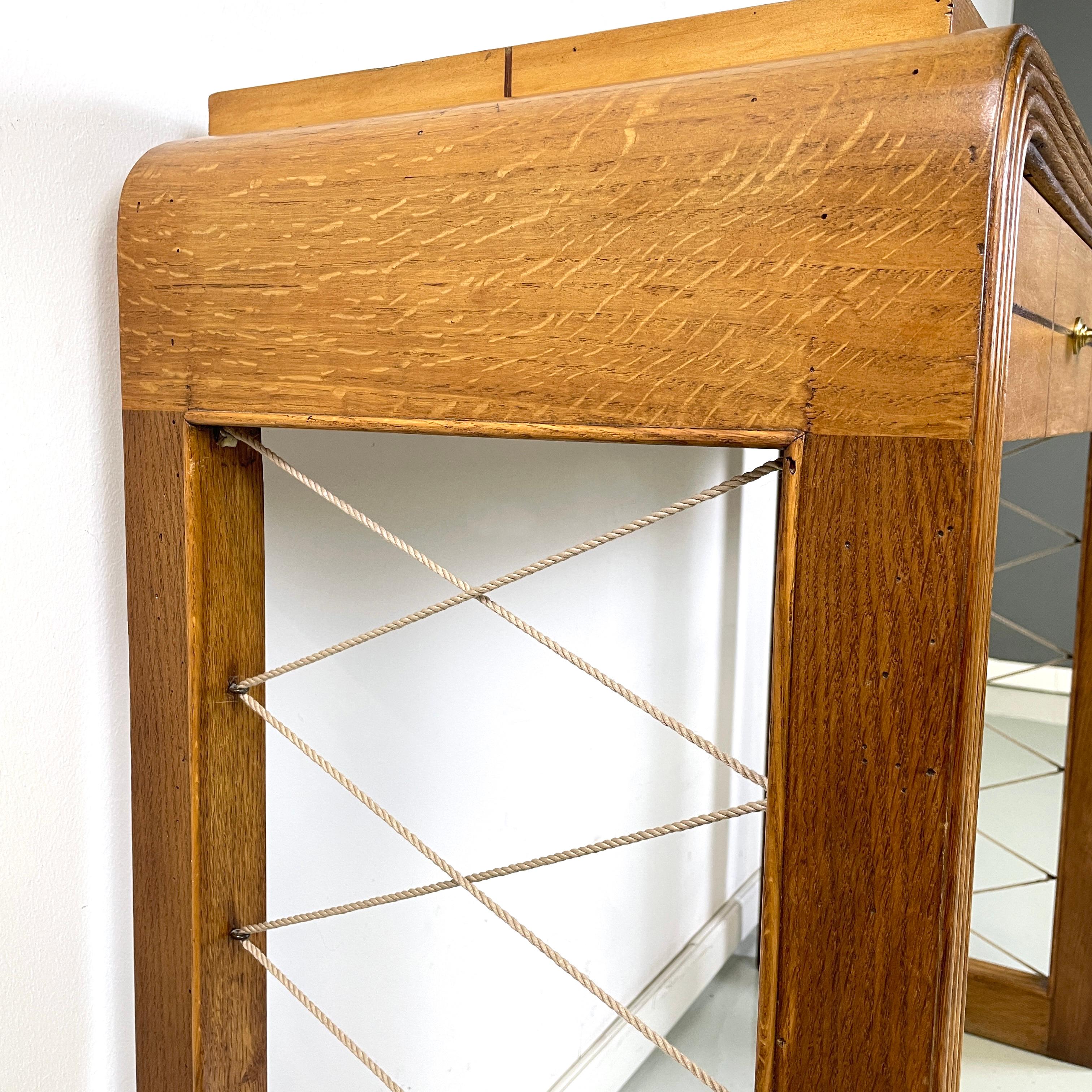 Italian art deco Console in wood with rope geometrical details, 1950s For Sale 12