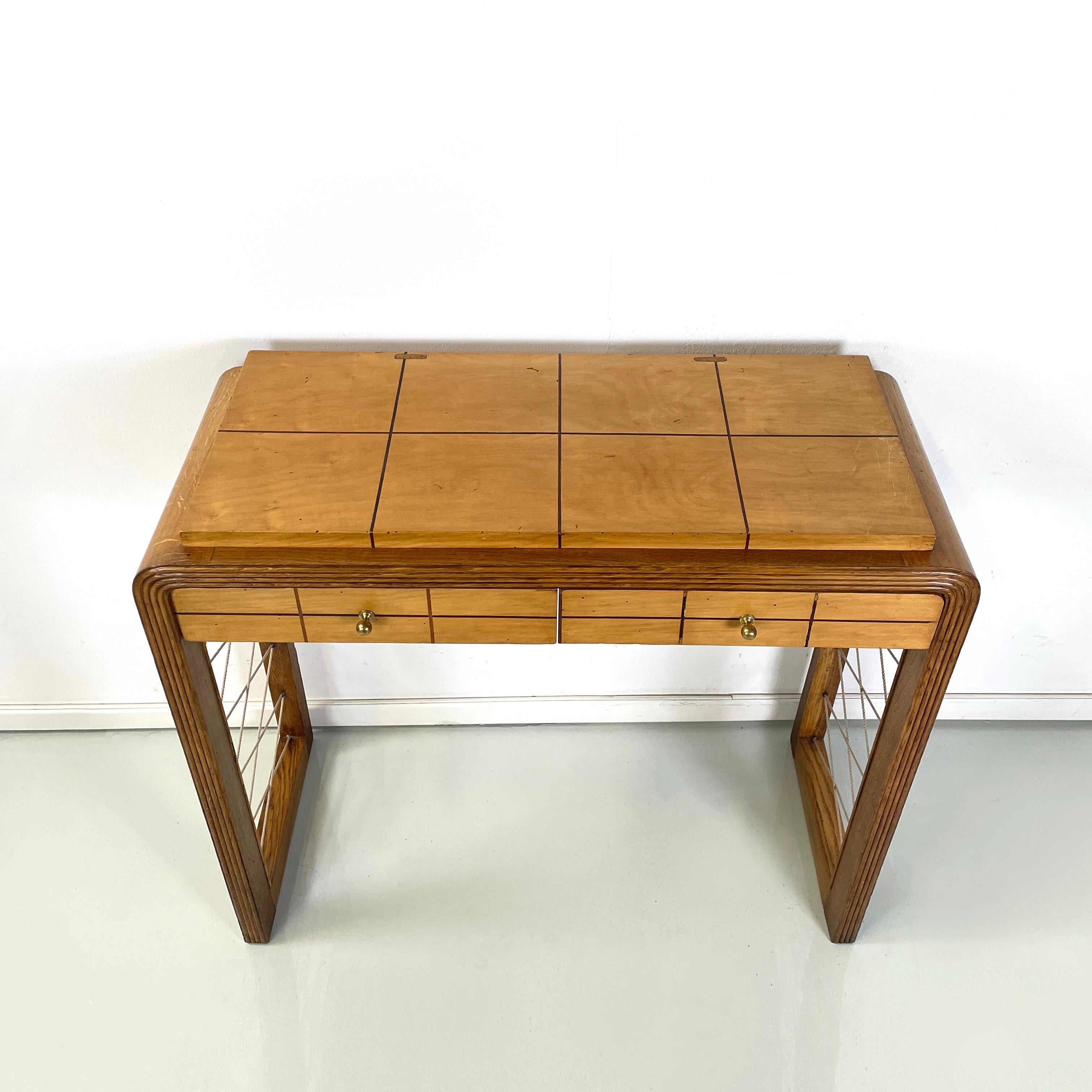 Italian art deco Console in wood with rope geometrical details, 1950s In Good Condition For Sale In MIlano, IT