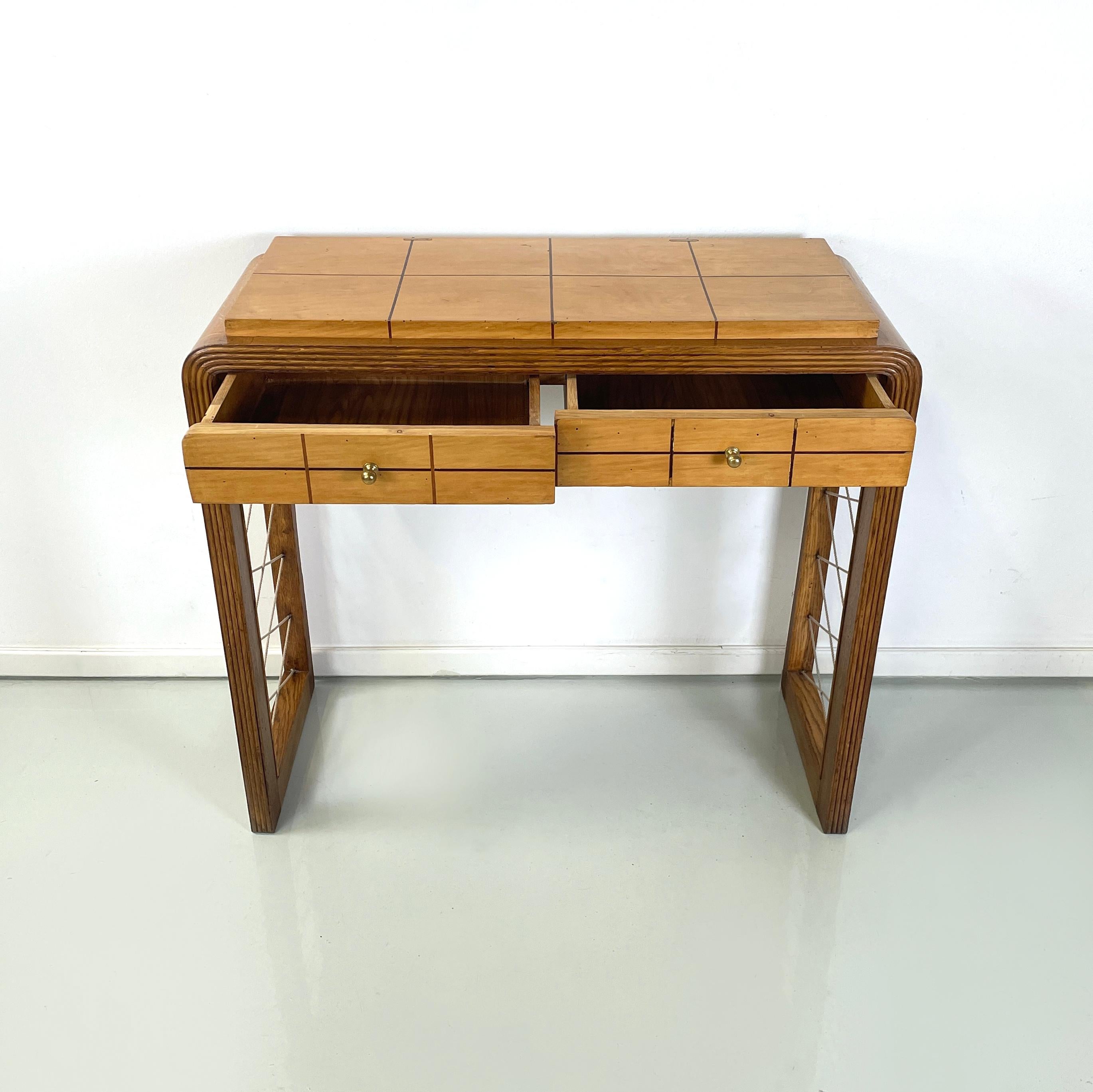 Mid-20th Century Italian art deco Console in wood with rope geometrical details, 1950s For Sale