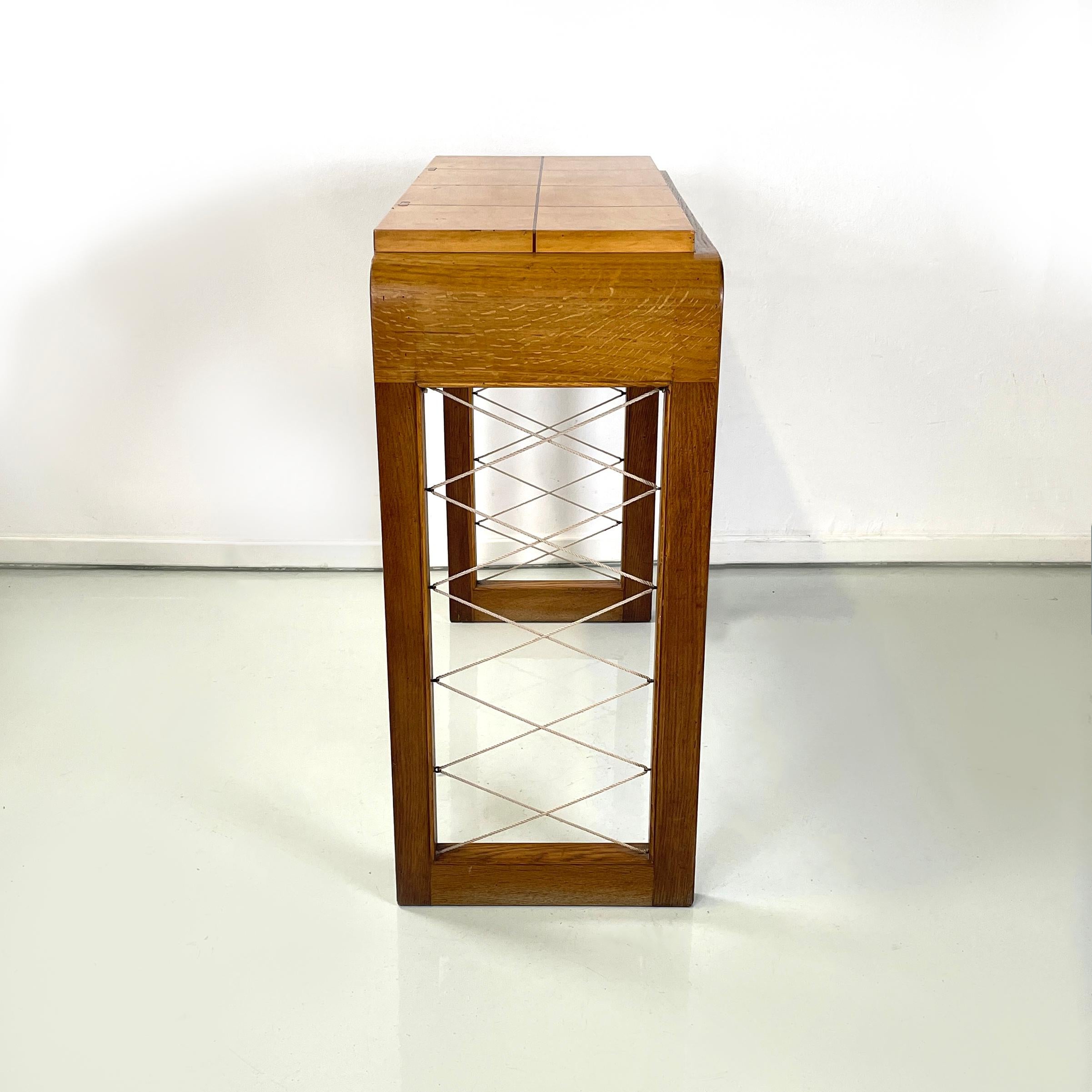 Brass Italian art deco Console in wood with rope geometrical details, 1950s For Sale