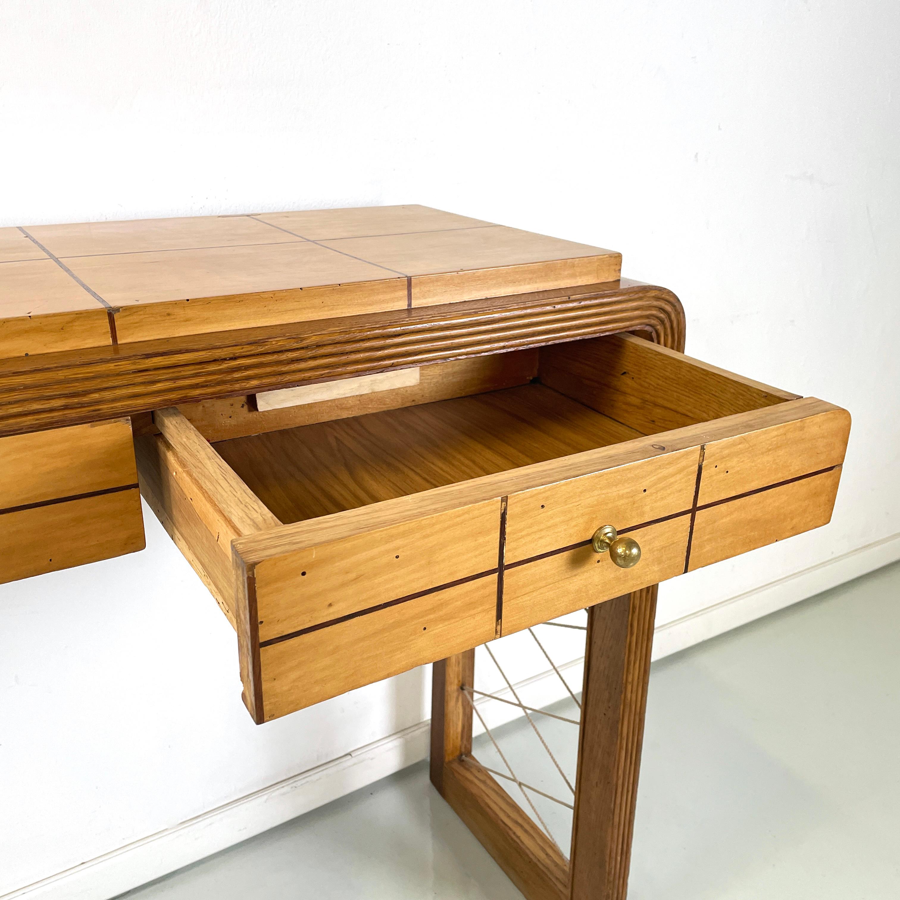 Italian art deco Console in wood with rope geometrical details, 1950s For Sale 1