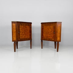 Italian Art Deco corner wood consoles with black marble top, 1940s