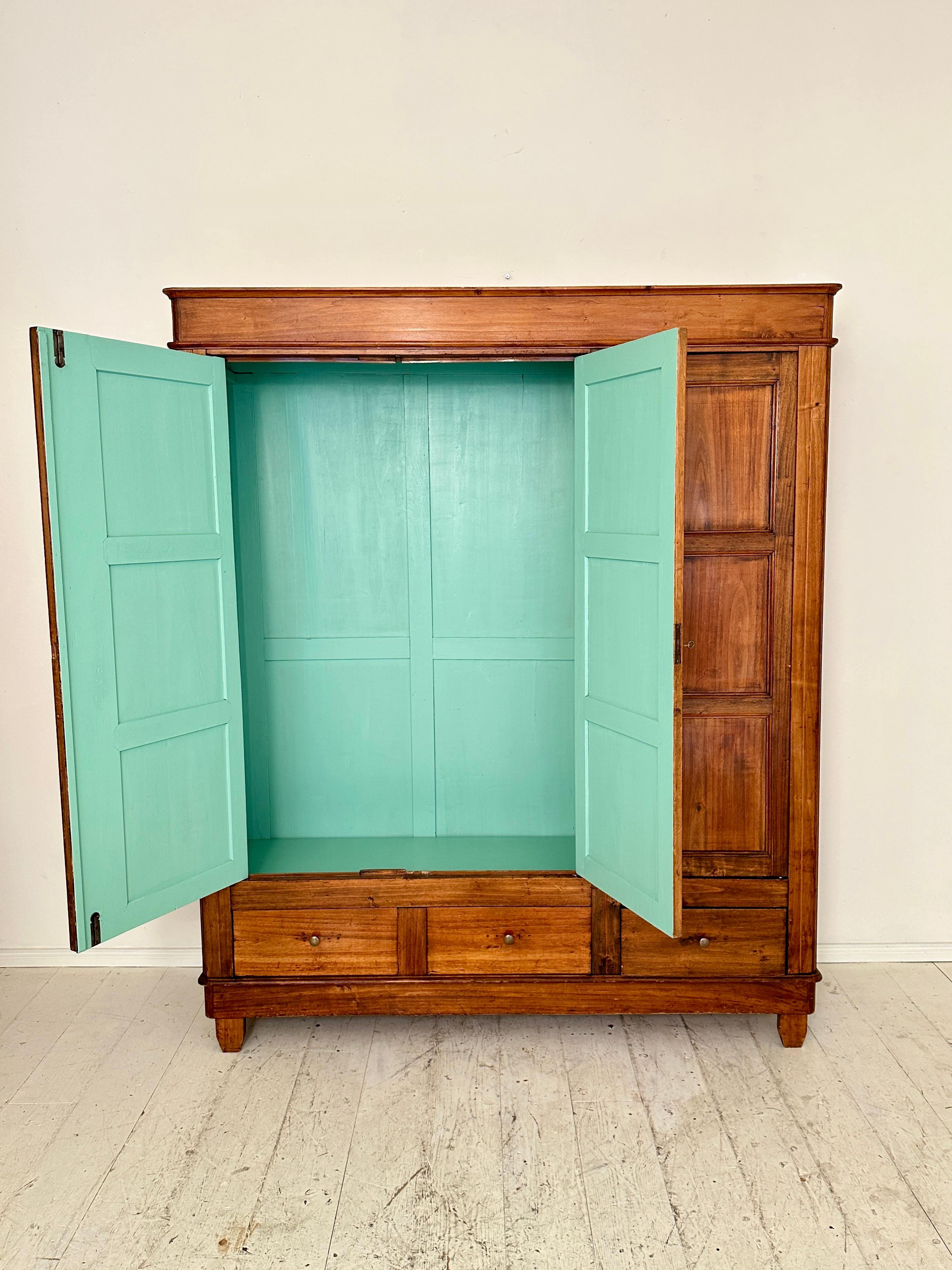 Early 20th Century Italian Art Deco Cupboard in Brown Wood with 3 Doors and 2 Drawers, around 1920