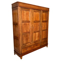 Italian Art Deco Cupboard in Brown Wood with 3 Doors and 2 Drawers, around 1920