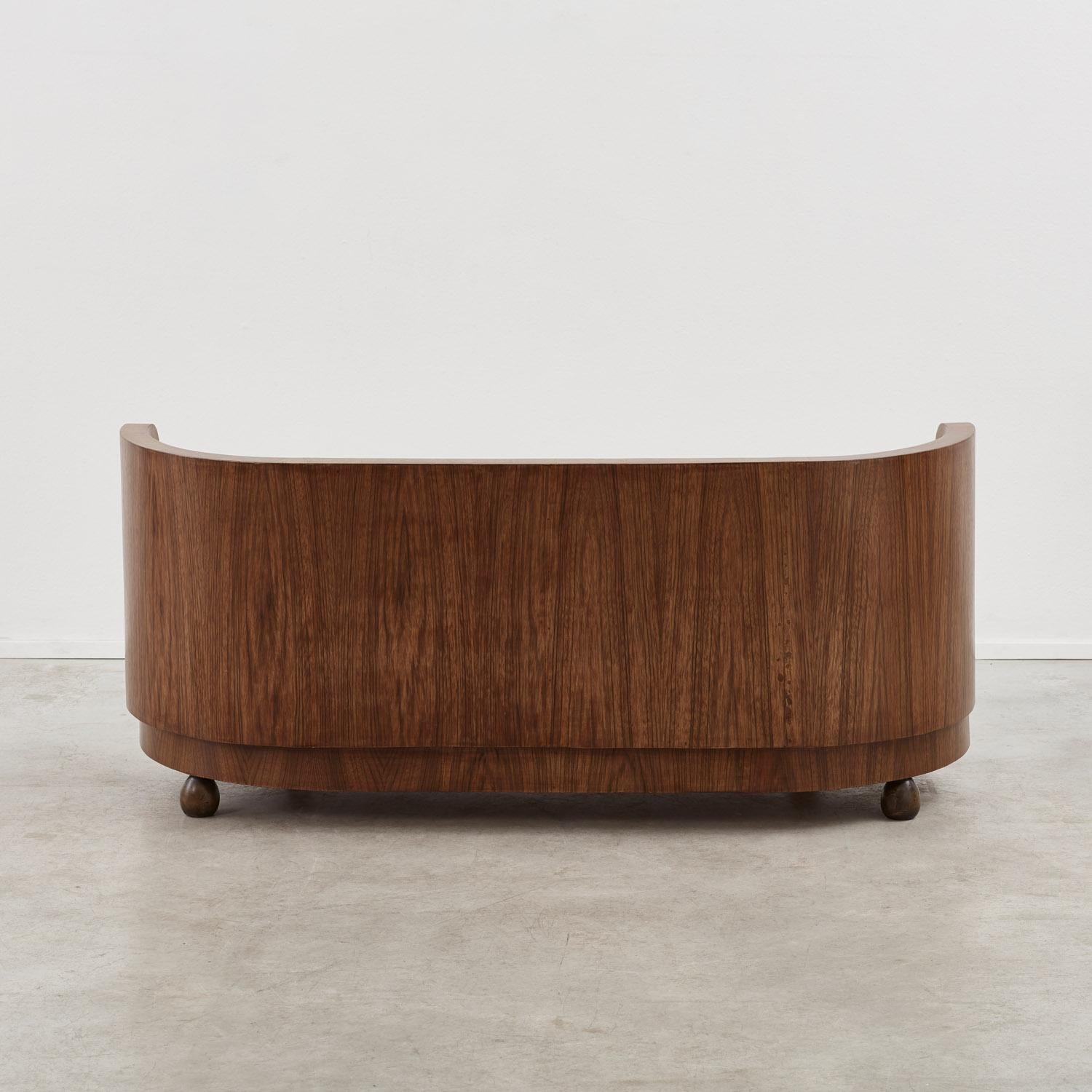 Wood Italian Art Deco curved loveseat, 1920s For Sale