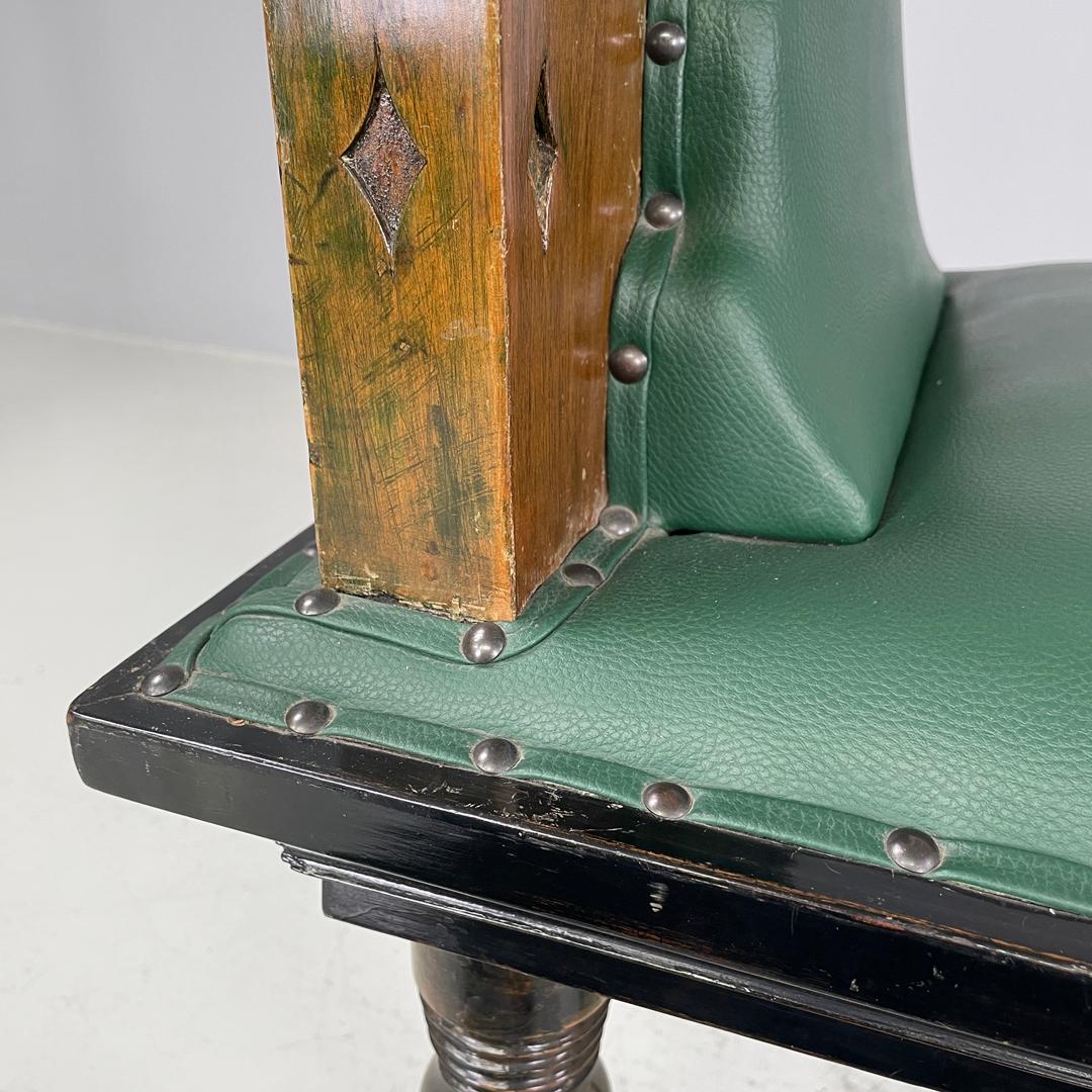 Sillas italianas Art Déco de cuero verde madera oscura con adornos de madera, años 30 en venta 6