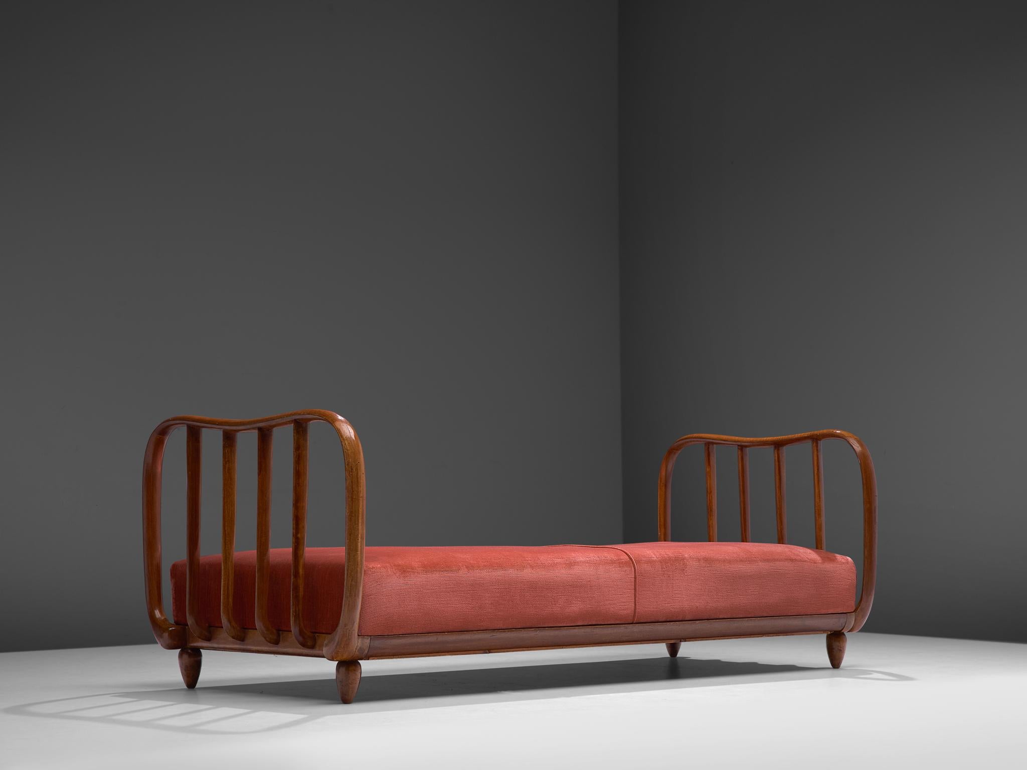 Italian Art Deco Daybed with Coral Upholstery, 1940s (Art déco)
