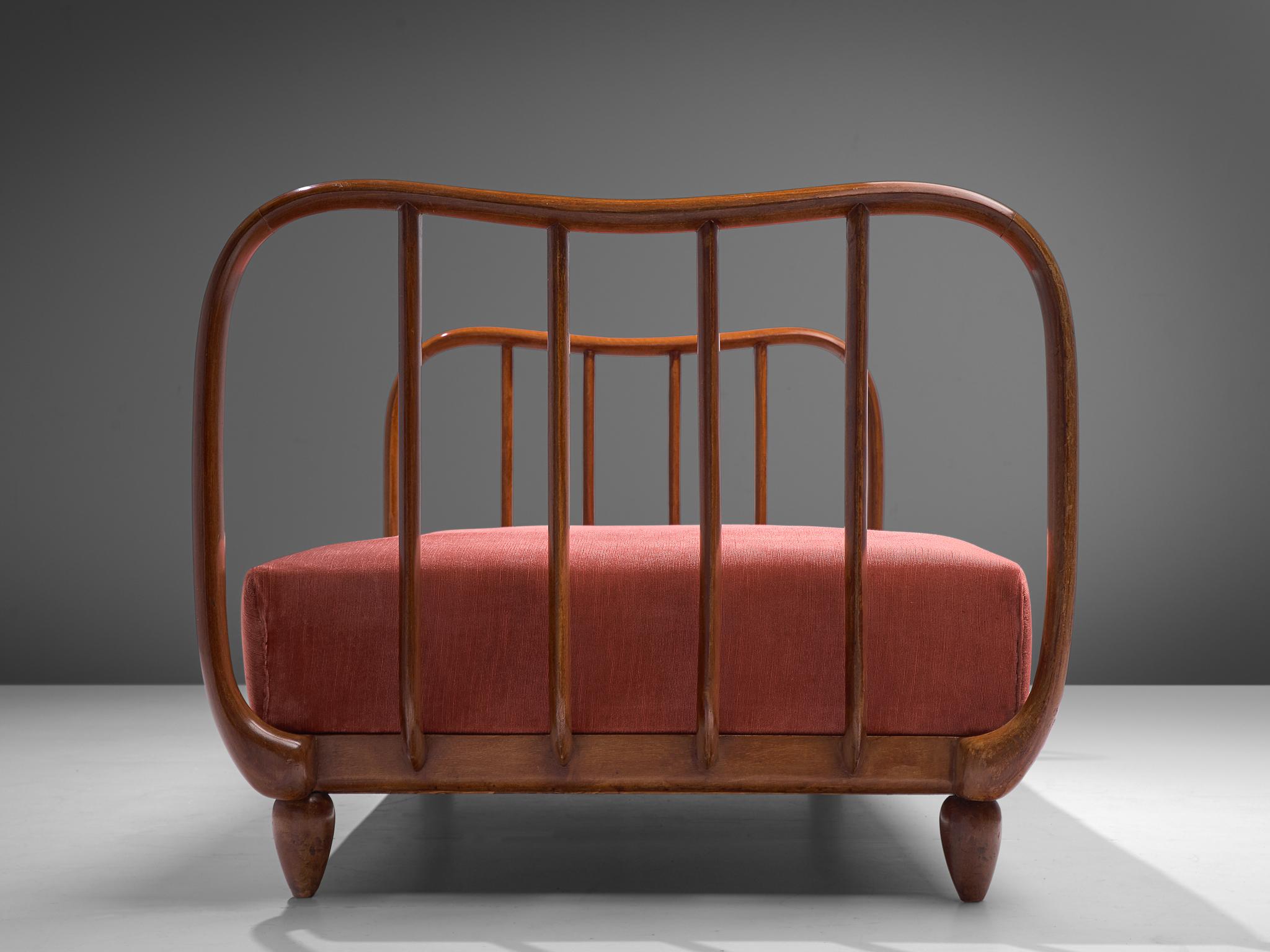 Italian Art Deco Daybed with Coral Upholstery, 1940s im Zustand „Gut“ in Waalwijk, NL