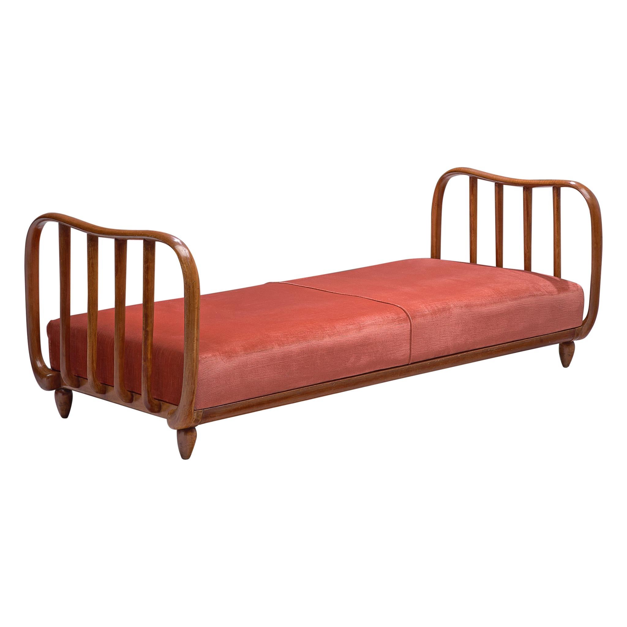 Italian Art Deco Daybed with Coral Upholstery, 1940s