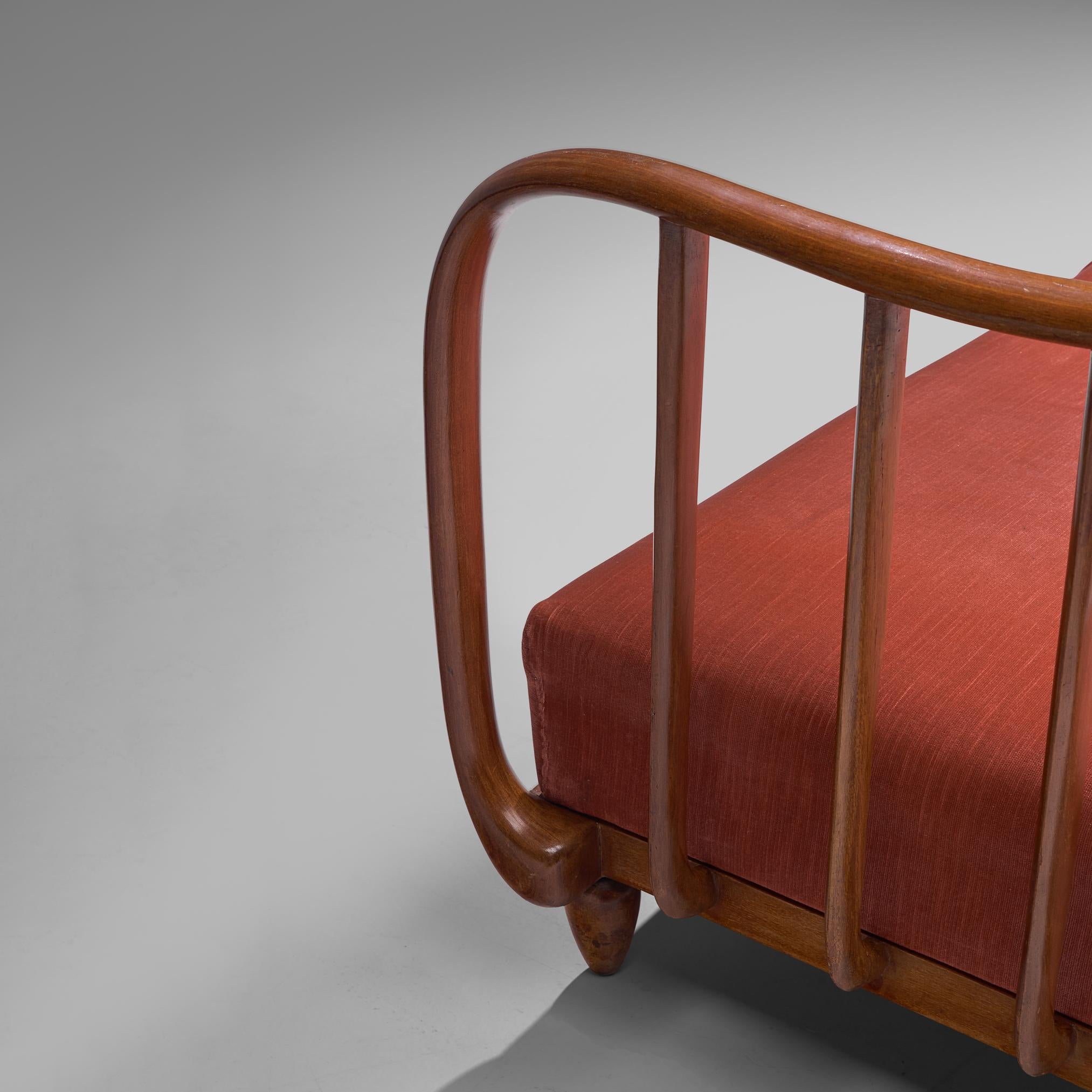 Italian Art Deco Daybed with Red Coral Velvet Upholstery  2