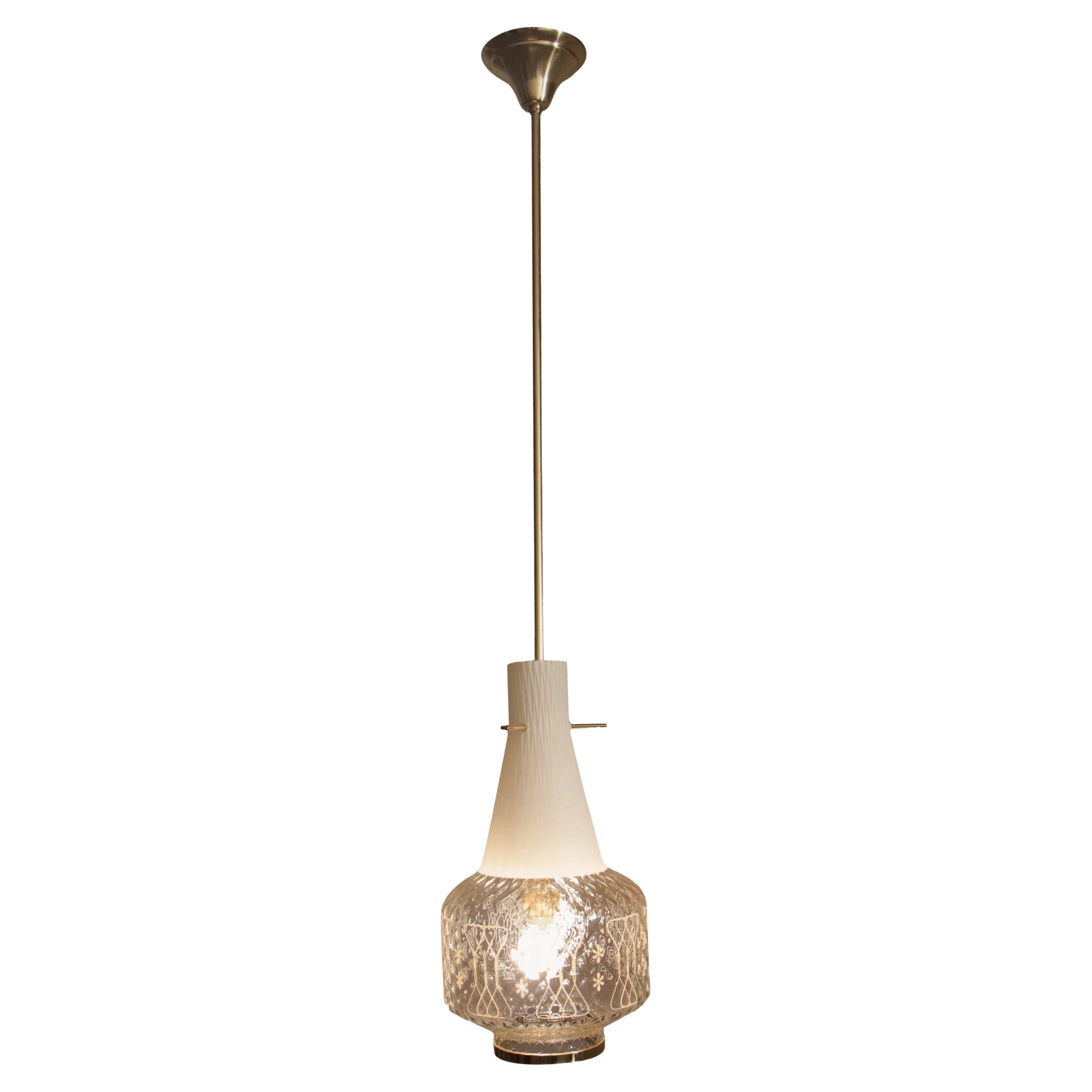 Lampe suspendue italienne Art Déco décorative en verre satiné, années 1950