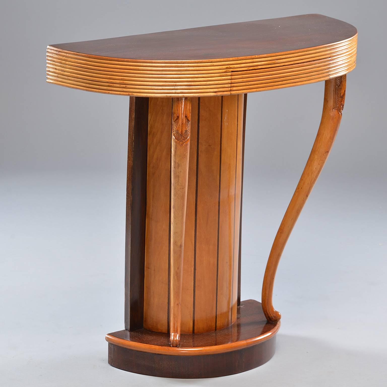 Carved Italian Art Deco Demilune Console with Reeded Edge
