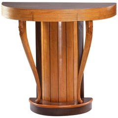 Italian Art Deco Demilune Console with Reeded Edge