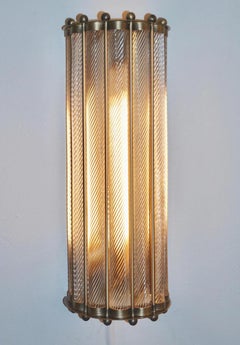 Italian Art Deco Design Crystal Murano Glass Half Moon Bronze Finish Sconce