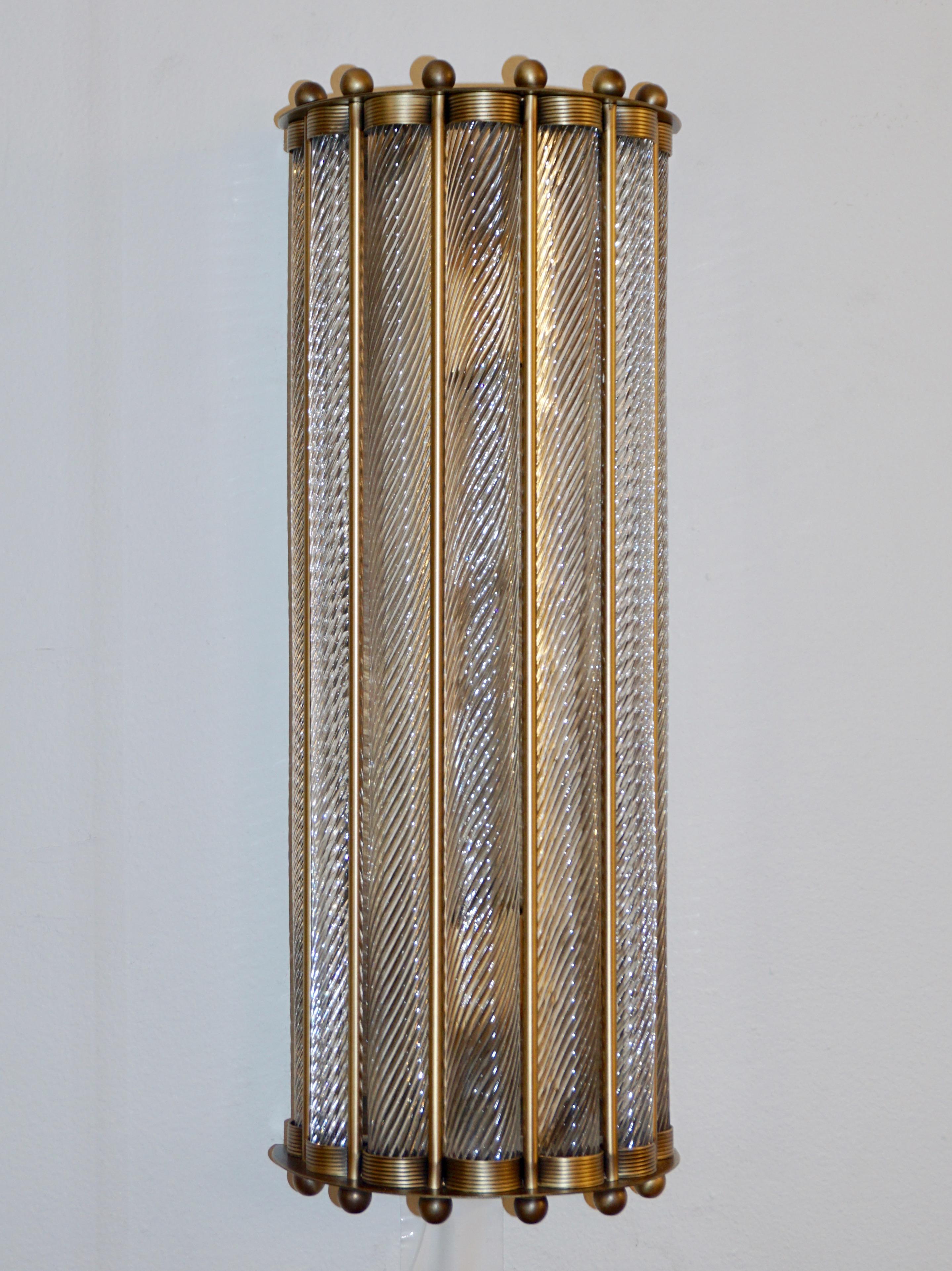 Applique italienne Art Déco en cristal de Murano finition demi-lune bronze en vente 2