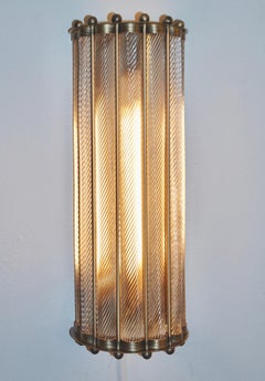 Italian Art Deco Design Crystal Murano Glass Half Moon Bronze Finish Sconce