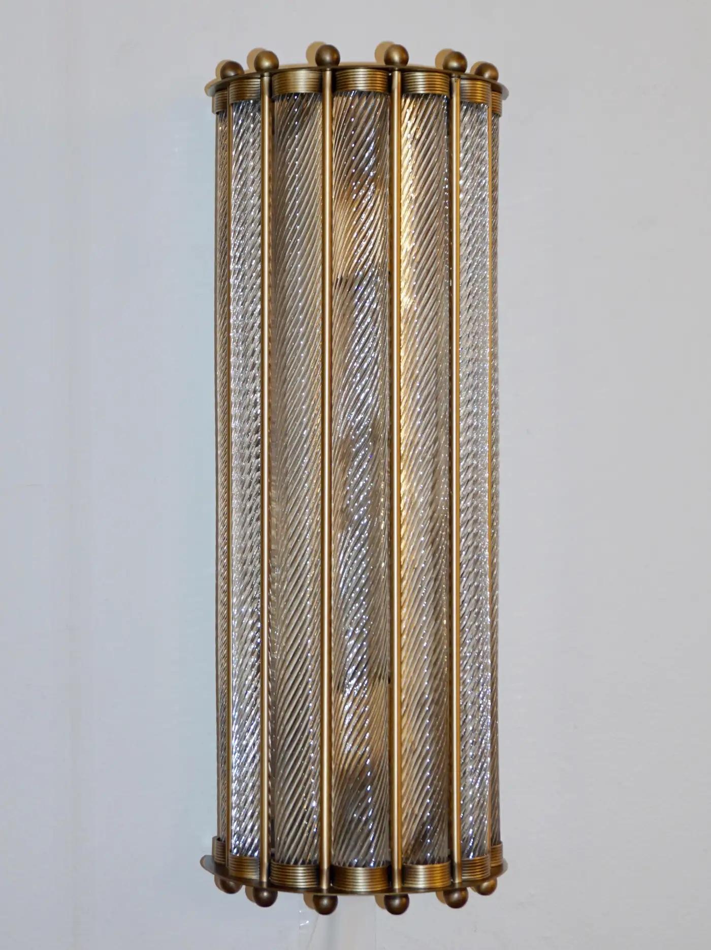 Lámpara italiana de diseño Art Decó de cristal de Murano y media luna en acabado bronce en venta 2