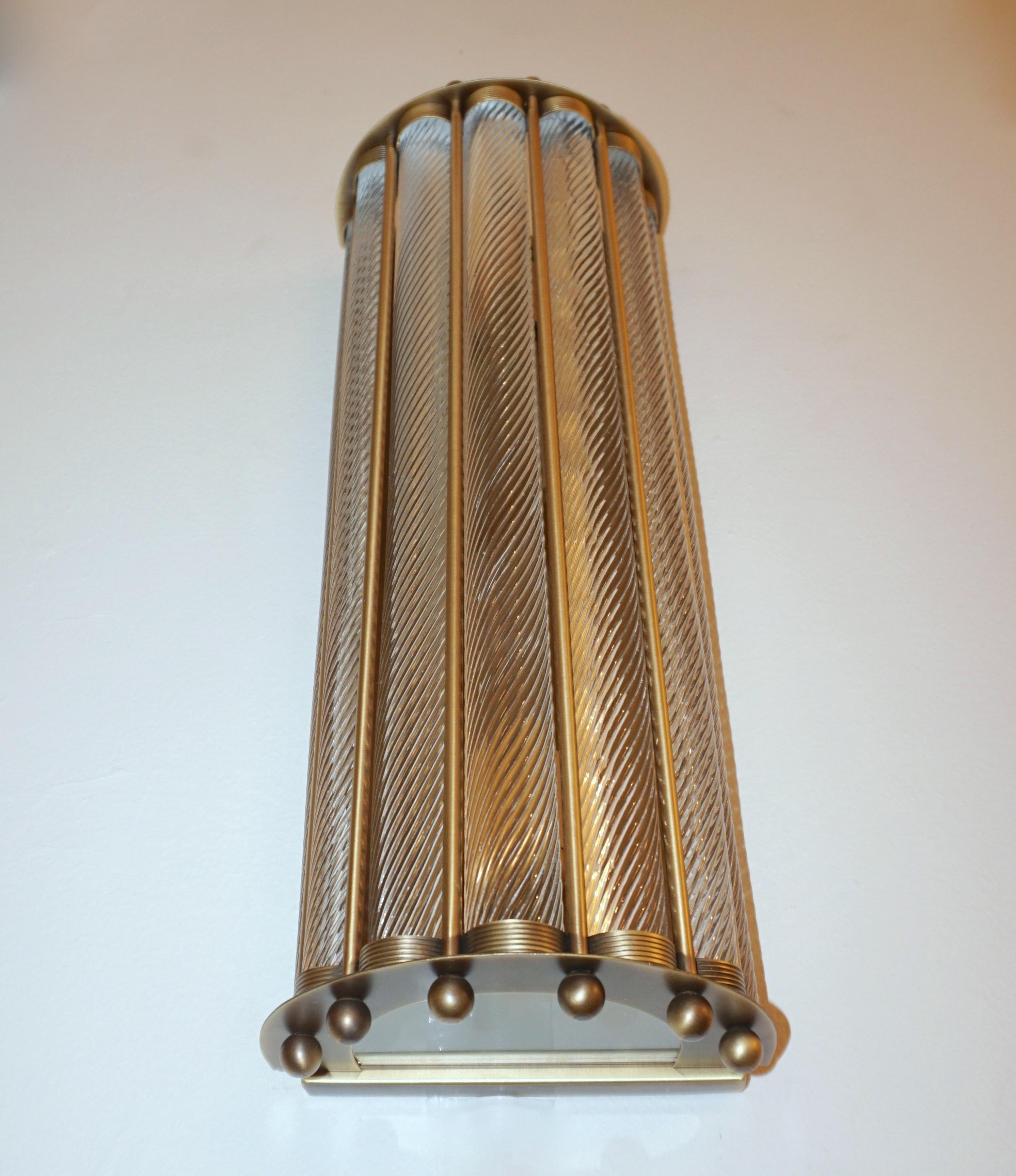Italian Art Deco Design Crystal Murano Glass Half Moon Bronze Finish Sconce In New Condition For Sale In New York, NY