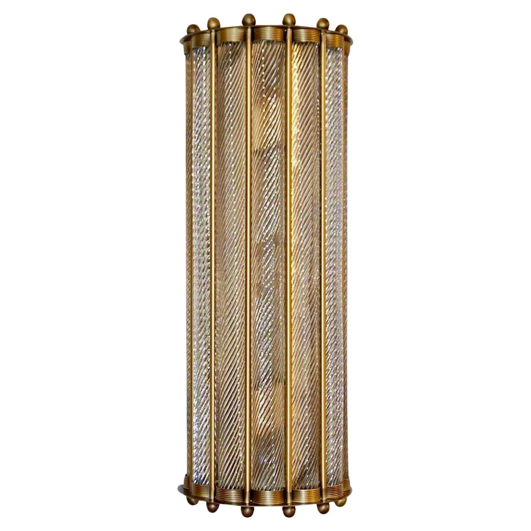 Italienische Art Deco Design Kristall Murano Glas Halbmond Bronze Finish Sconce im Angebot