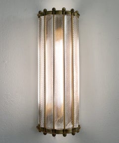 Italian Art Deco Design Crystal Murano Glass Half Moon Bronze Finish Sconces
