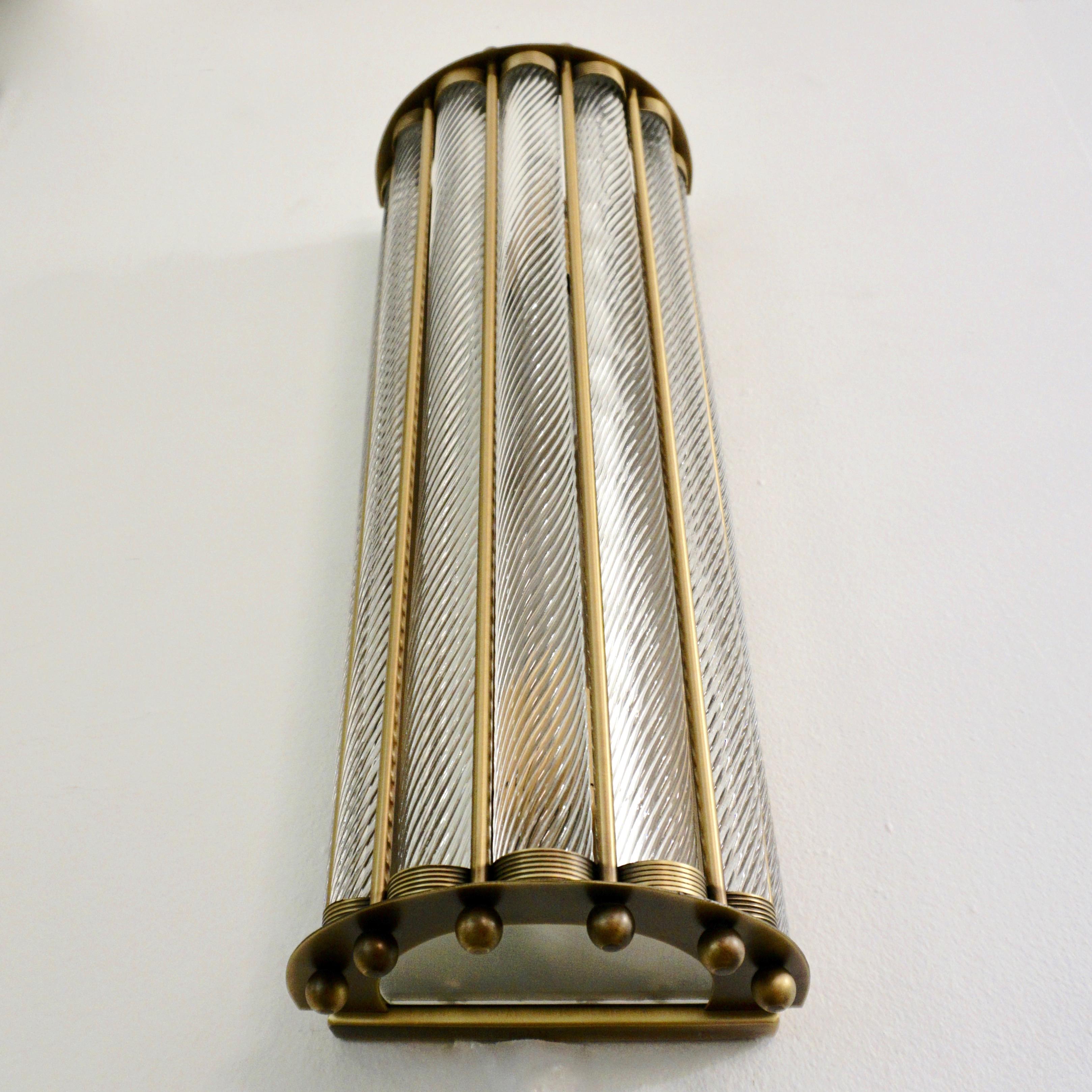 Italian Art Deco Design Crystal Murano Glass Half Moon Bronze Finish Sconces In New Condition For Sale In New York, NY