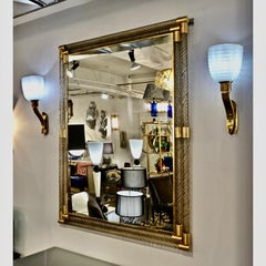 Italienischer Art-Déco-Spiegel aus gedrehtem grauem Rauch Muranoglas und Gold-Messing