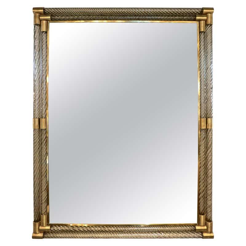 Bespoke Italian Art Deco Design Ruffled Gold Murano Glass Brass Mirror ...