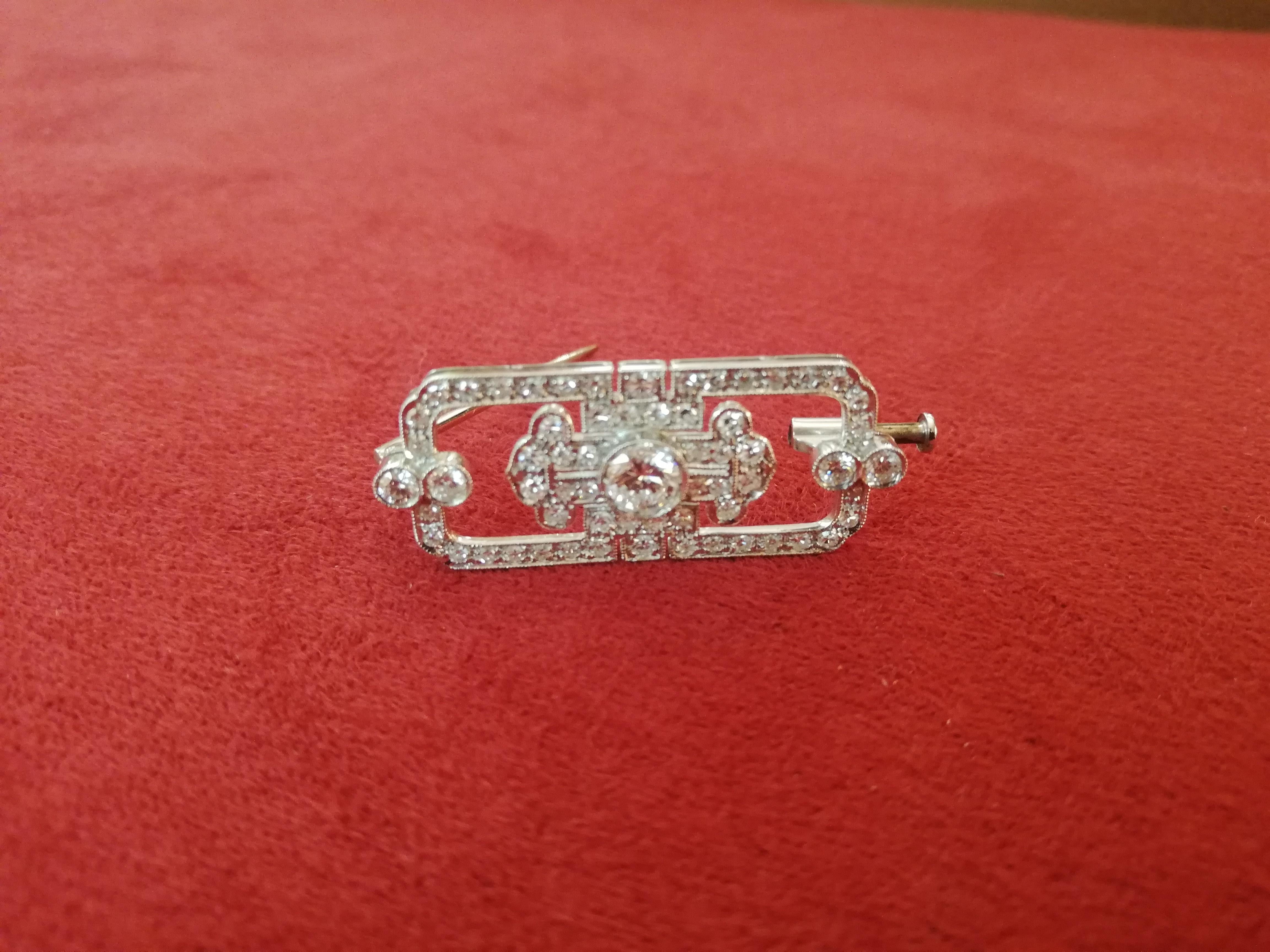 Women's Italian Art Deco Diamond White Gold Brooch For Sale