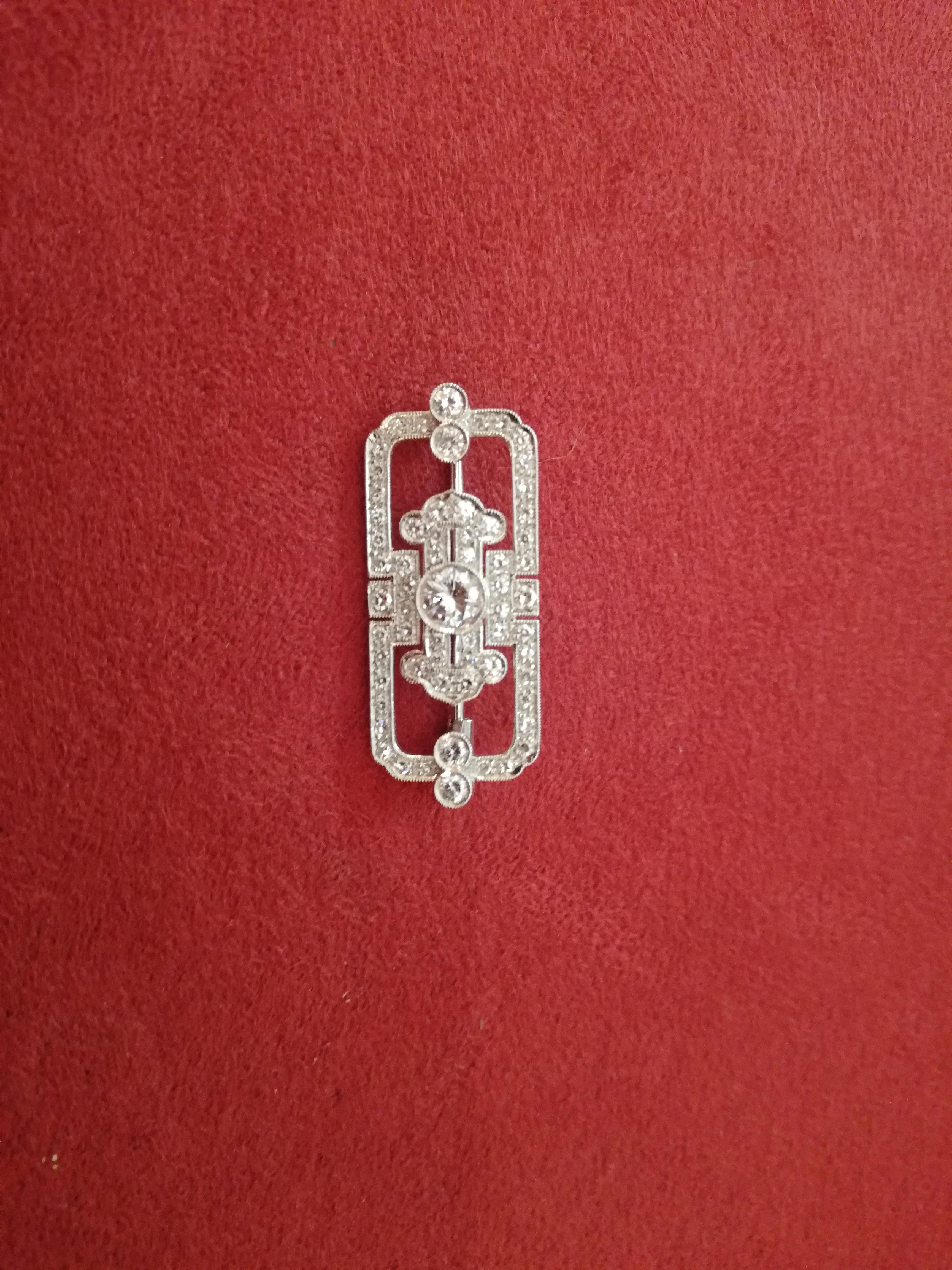Italian Art Deco Diamond White Gold Brooch For Sale 1