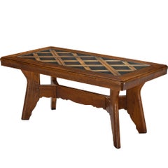 Italian Art Deco Dining Table in Chestnut and Glass