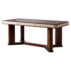 Mesa de Comedor Art Déco Italiana en Pergamino, Nogal y Cristal Negro
