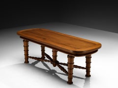 Italian Art Deco Dining Table in Walnut with Sculptural Base