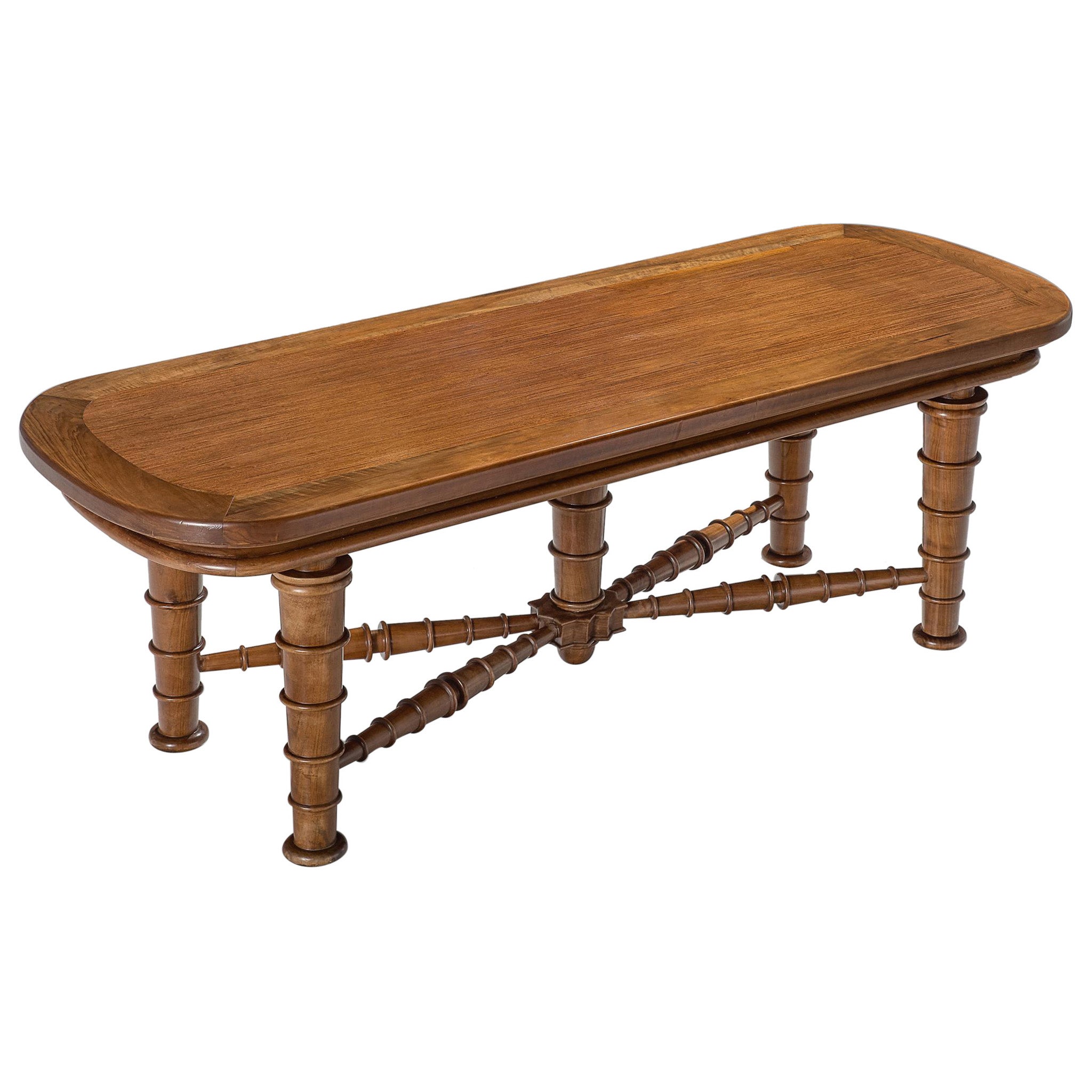 Italian Art Deco Dining Table in Walnut with Sculptural Base