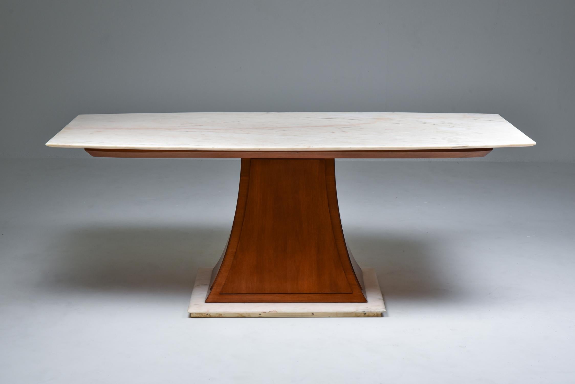 Italian Art Deco Dining Table with Marble Top, Japan Inspired, 1940s In Excellent Condition In Antwerp, BE