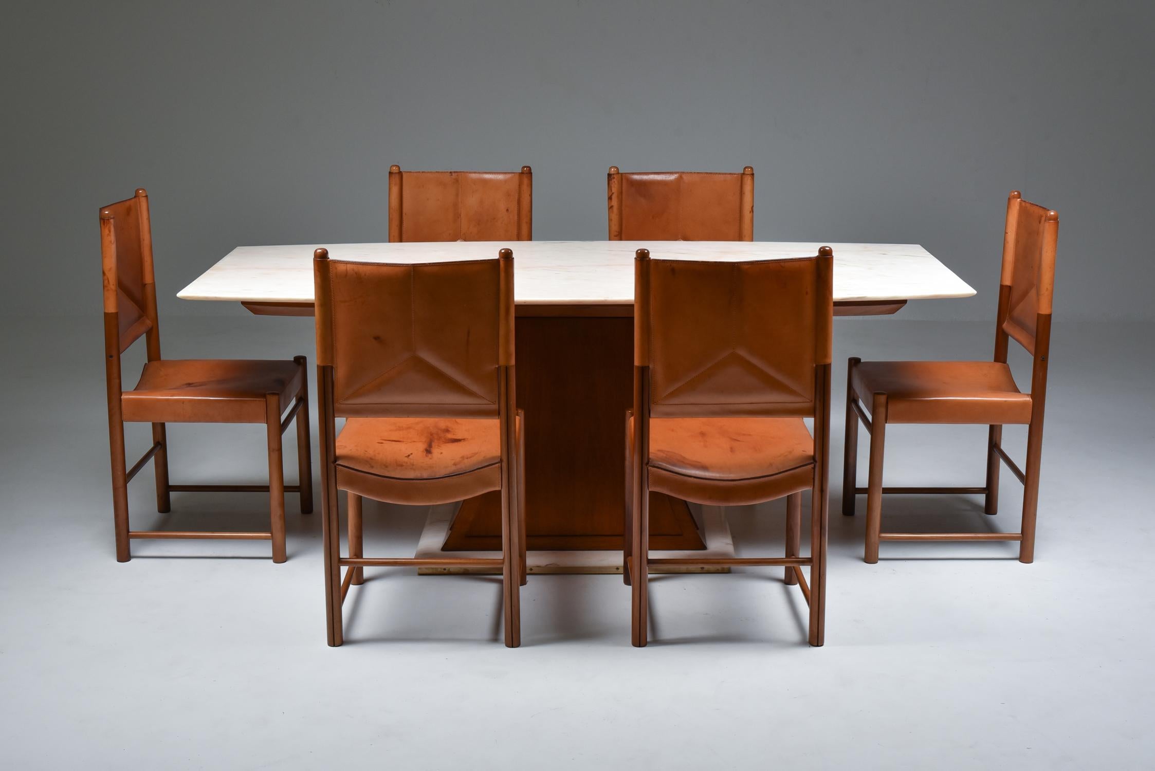 Mid-20th Century Italian Art Deco Dining Table with Marble Top, Japan Inspired, 1940s